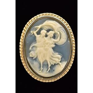 Ben-Amun Vintage Cameo Brooch Pin Gold Tone Dancing Figures Oval Signed BinBP